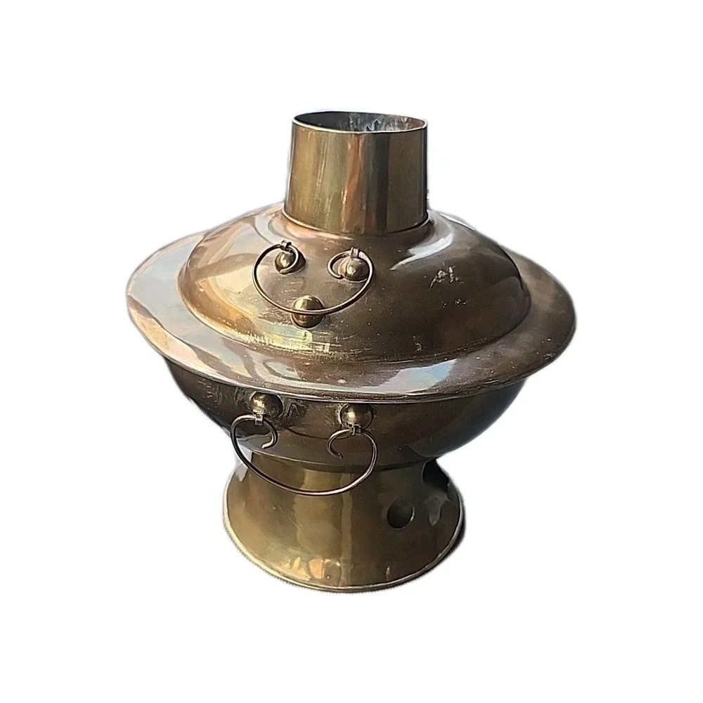 Vintage Antique Chinese Large‎ Brass Hot Pot Fondue Soup Warmer